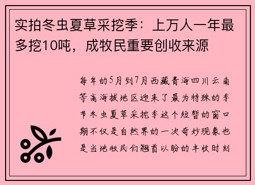 实拍冬虫夏草采挖季：上万人一年最多挖10吨，成牧民重要创收来源