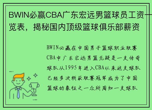 BWIN必赢CBA广东宏远男篮球员工资一览表，揭秘国内顶级篮球俱乐部薪资体系 - 副本