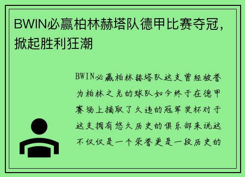 BWIN必赢柏林赫塔队德甲比赛夺冠，掀起胜利狂潮